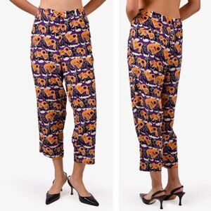 MARNI Silk Drop Crotch Cropped Pants Size 4 Purple Orange